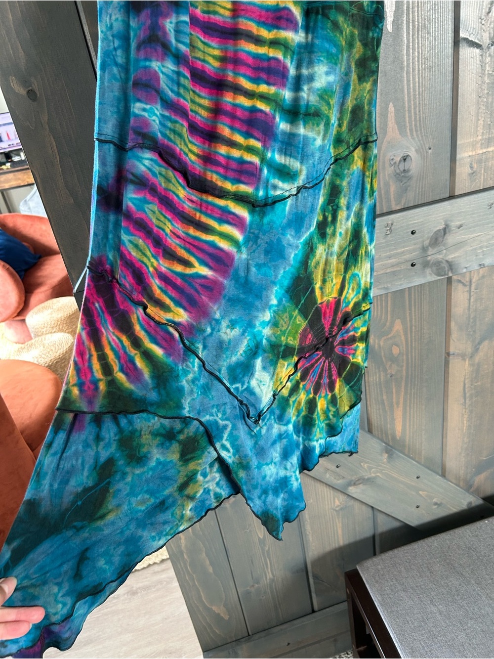Jayli Teal Blue Tie-Dye Maxi Dress with Multicolor Accents - Picture 4 of 4